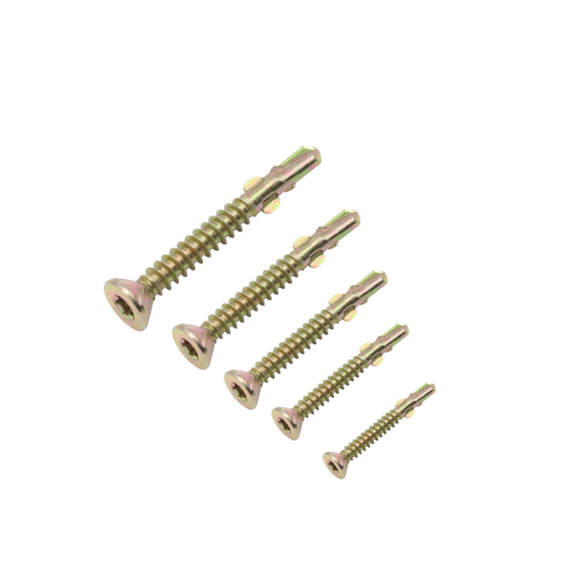 Tornillo autoperforante de cabeza avellanada plana con accionamiento Torx galvanizado amarillo con alas