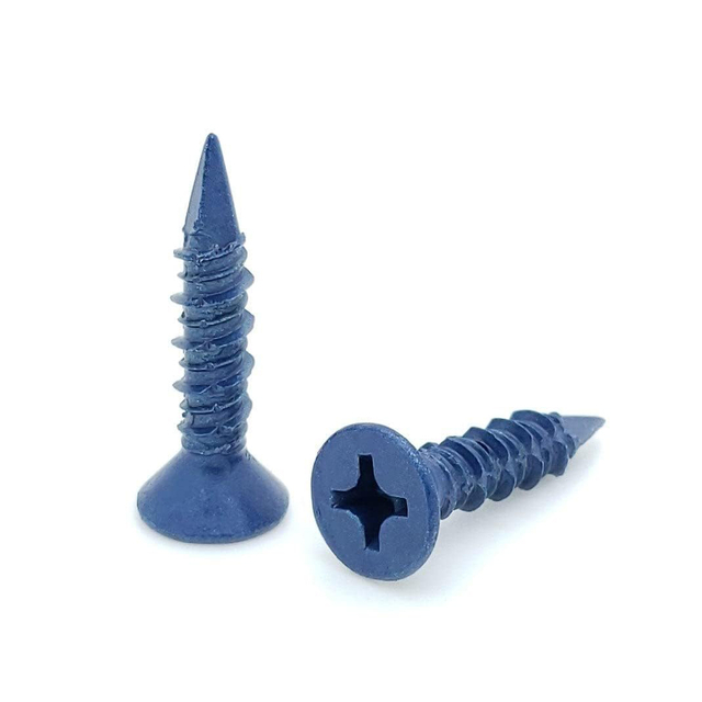 Polímero azul de acero con poco carbono de cabeza plana Phillips del tornillo concreto