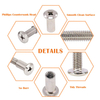 Tuercas de barril de perno sexual de tornillo Chicago macho-hembra combinadas de cabeza plana Phillips de acero inoxidable personalizadas