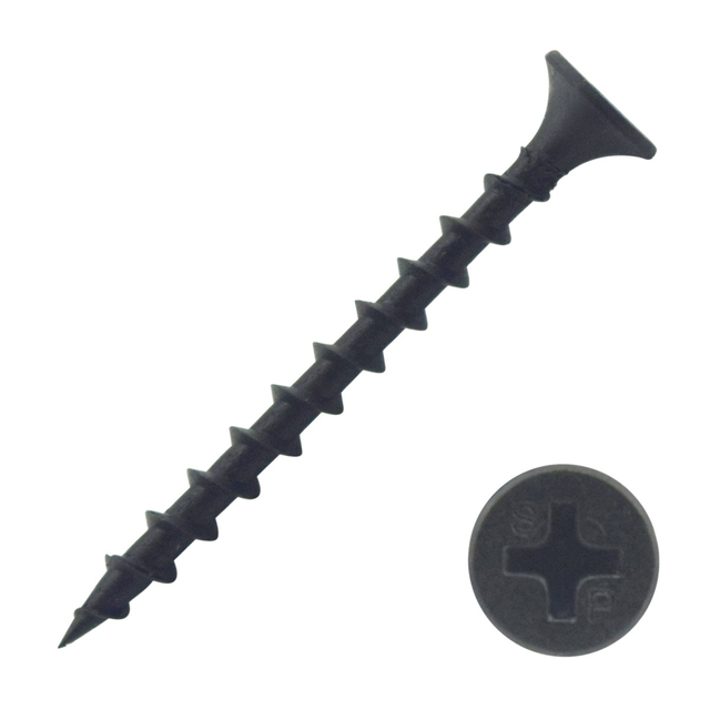 Tornillos para paneles de yeso de rosca gruesa con cabeza de corneta de fosfato negro Phillips